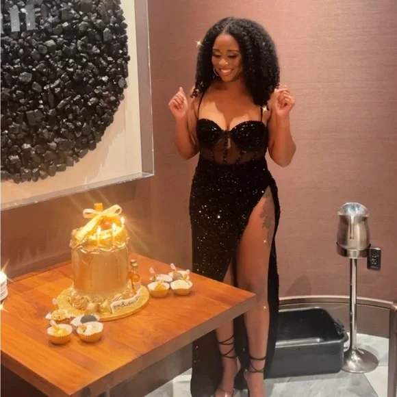 Diva Boutique Black Sequin High Slit Dress - Picture 4 of 12